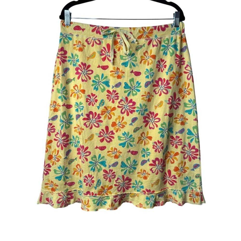 Fresh Produce Vtg Y2K Floral Fish Print Skirt XL Yellow 100% Cotton Novelty USA